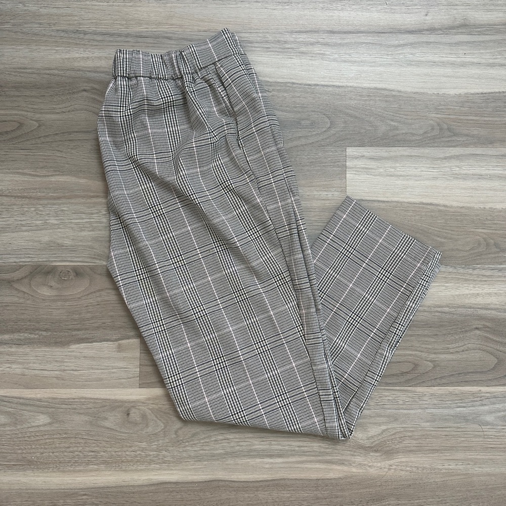 Cropped Houndstooth Flat Front Work Pants
